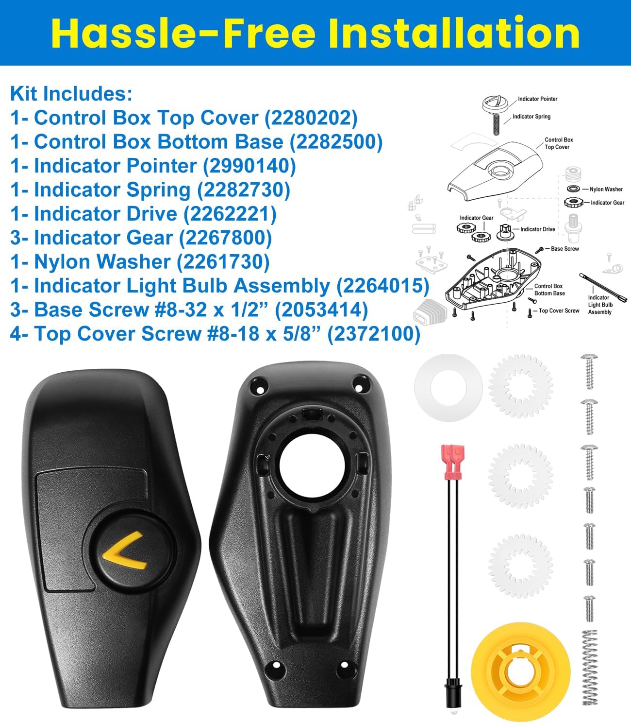 Top Cover Control Box Housing & Gear Kit Fits for Minn Kota Fortrex & Maxxum Trolling Motors - Complete Foot Control Repair Kit - Replaces Parts 2280202 & 2282500