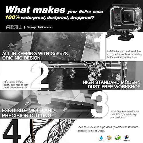 Miniatura 2 de FitStill Funda impermeable de 196.9 ft para GoPro Hero 8 negro, carcasa protectora de buceo submarina con accesorios de soporte para cámara de