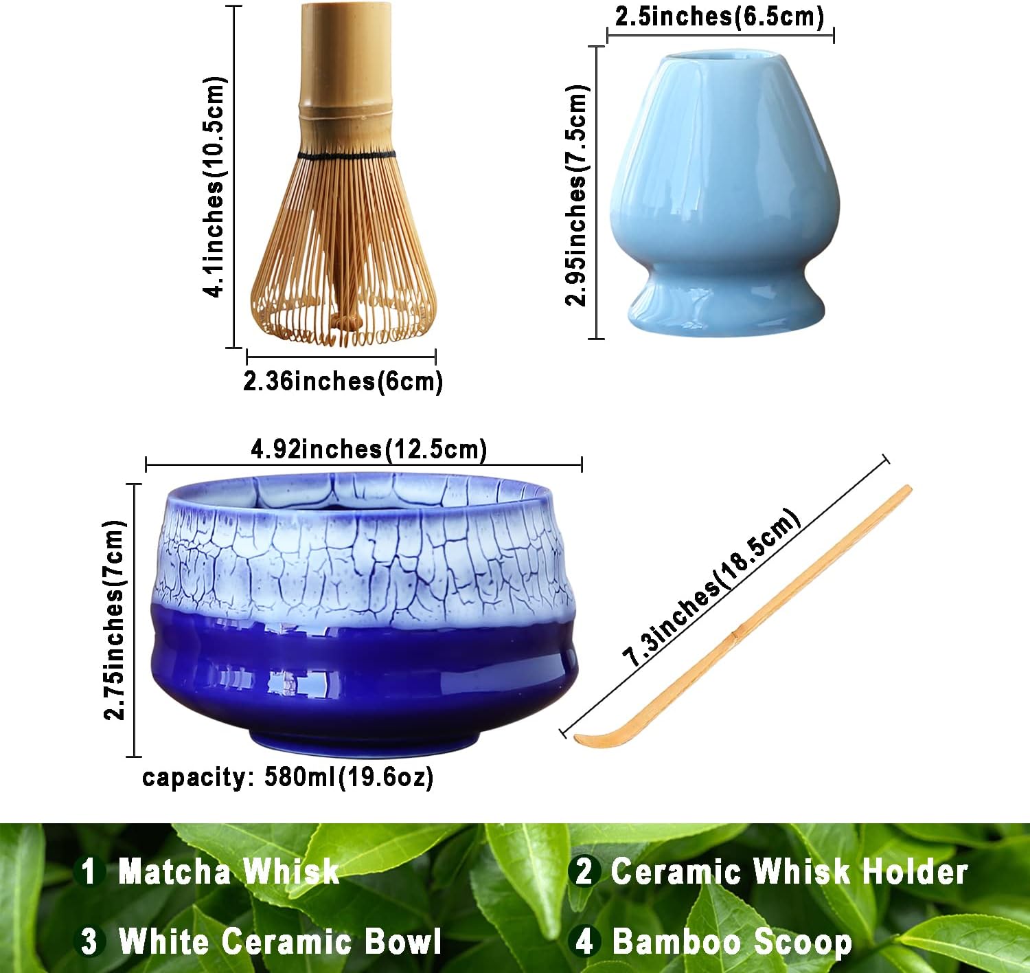 Japanese Matcha Tea Set, Unique Matcha Set - Blue Matcha Bowl Matcha Whisk and Blue Whisk Stand, Traditional Tea Scoop, The Perfect Ceremony Start Up Set to Prepare an Authentic Cup of Matcha