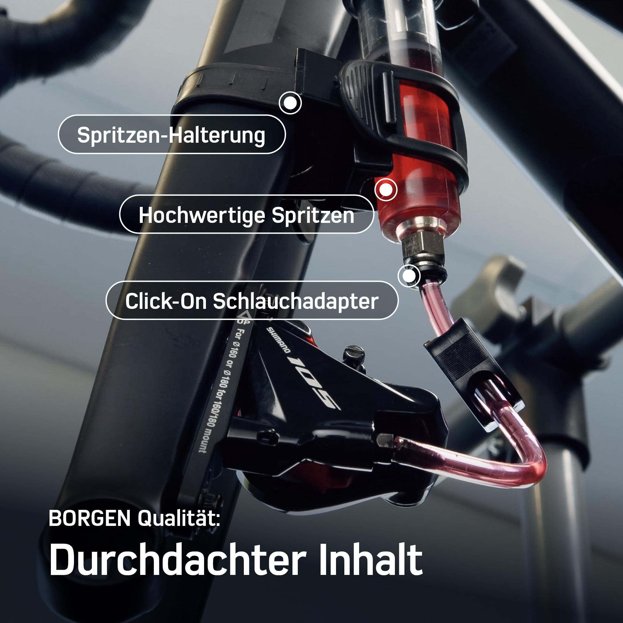 Borgen Entlüftungsset PRO für Shimano, Tektro und TRP Scheibenbremse Fahrrad - Entlüftungskit mit Anleitung, inkl 2X Mineralöl Bremsflüssigkeit, Brake Bleed Kit, Bremsen Entlüftungsset Fahrrad