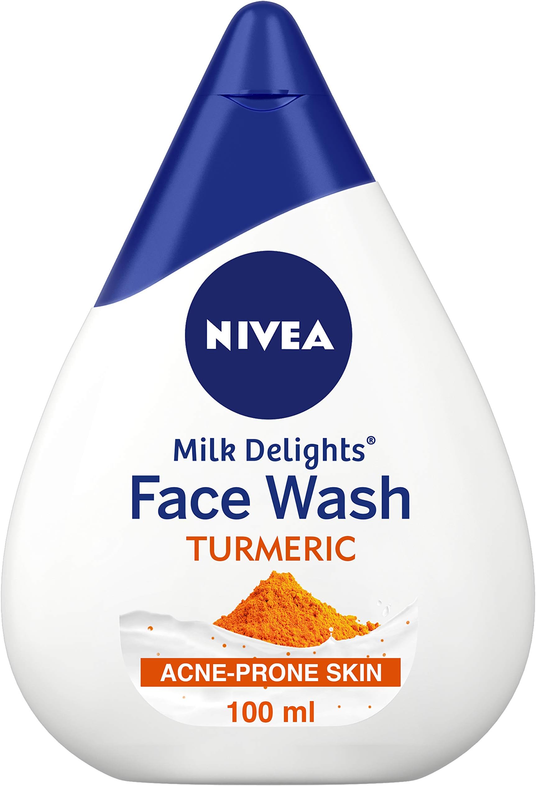 NIVEAWomen Face Wash for Acne Prone Skin, Milk Delights Turmeric, Reduces 99.9% Pimple Causing Bacteria, 100 ml