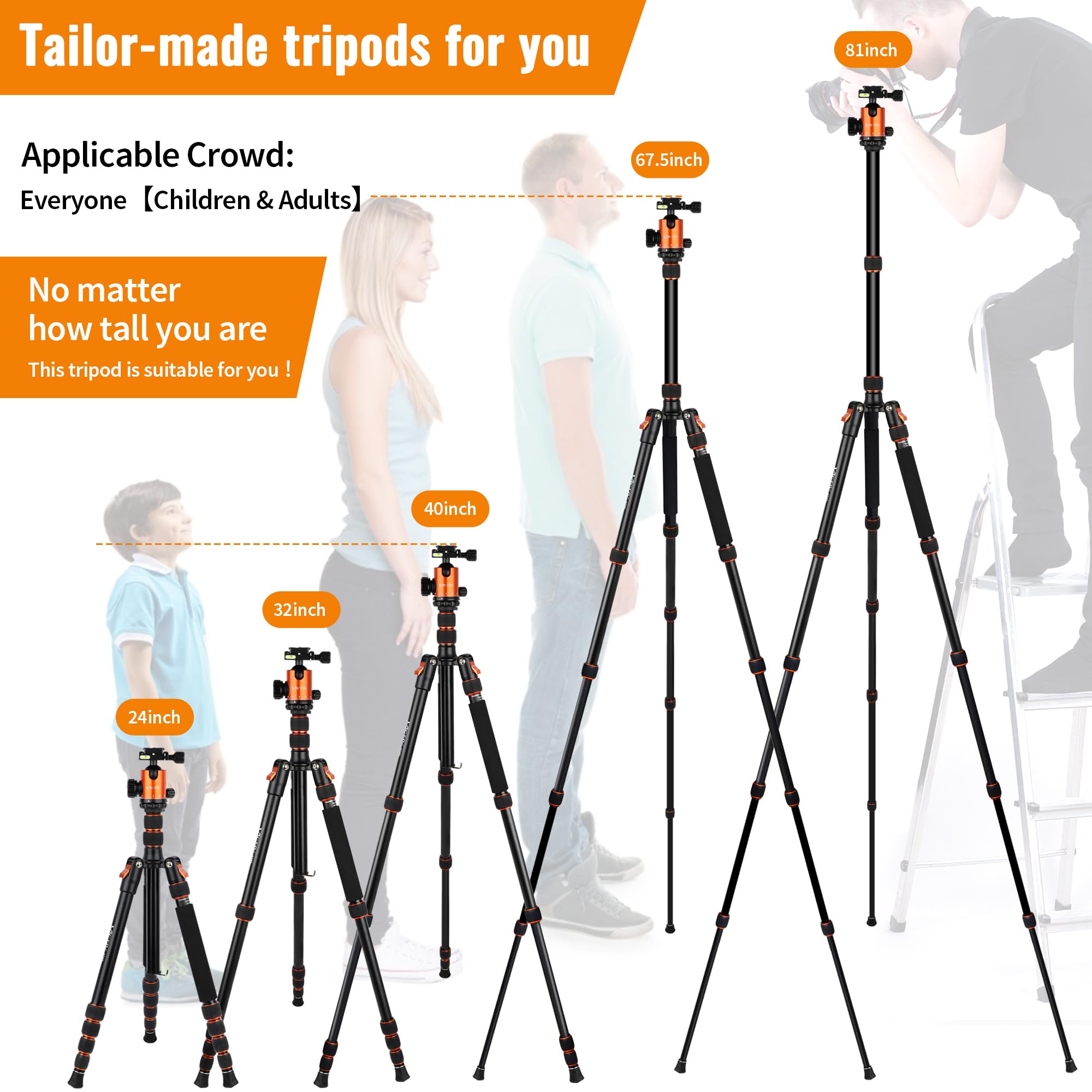 Victiv 205cm Professionelles Kamera Stativ, Aluminiumlegierung Reisestativ Stativ mit 360° Kugelkopf für DSLR Canon Nikon Sony, belastbar bis 15,4 kg, 2-in-1 Fotostativ Einbeinstativ für Kamera, Handy