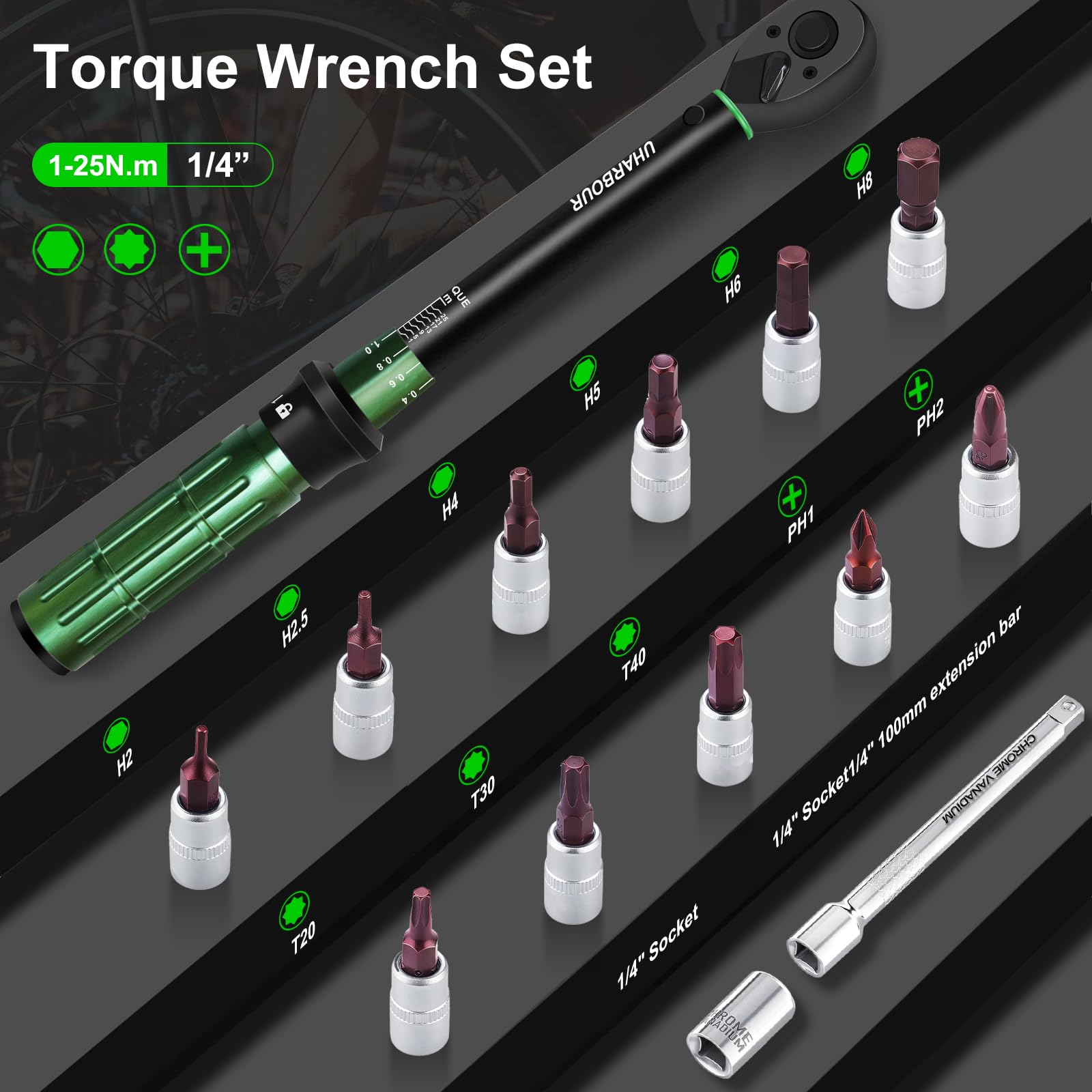 Uharbour Torque Wrench 1/4, Bike Torque Wrench 1-25Nm - Image 2