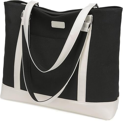 Miniatura 9 de Bolsa de trabajo de lona para laptop para mujer con bolsillos de compartimento para computadora de 15.6 pulgadas, L