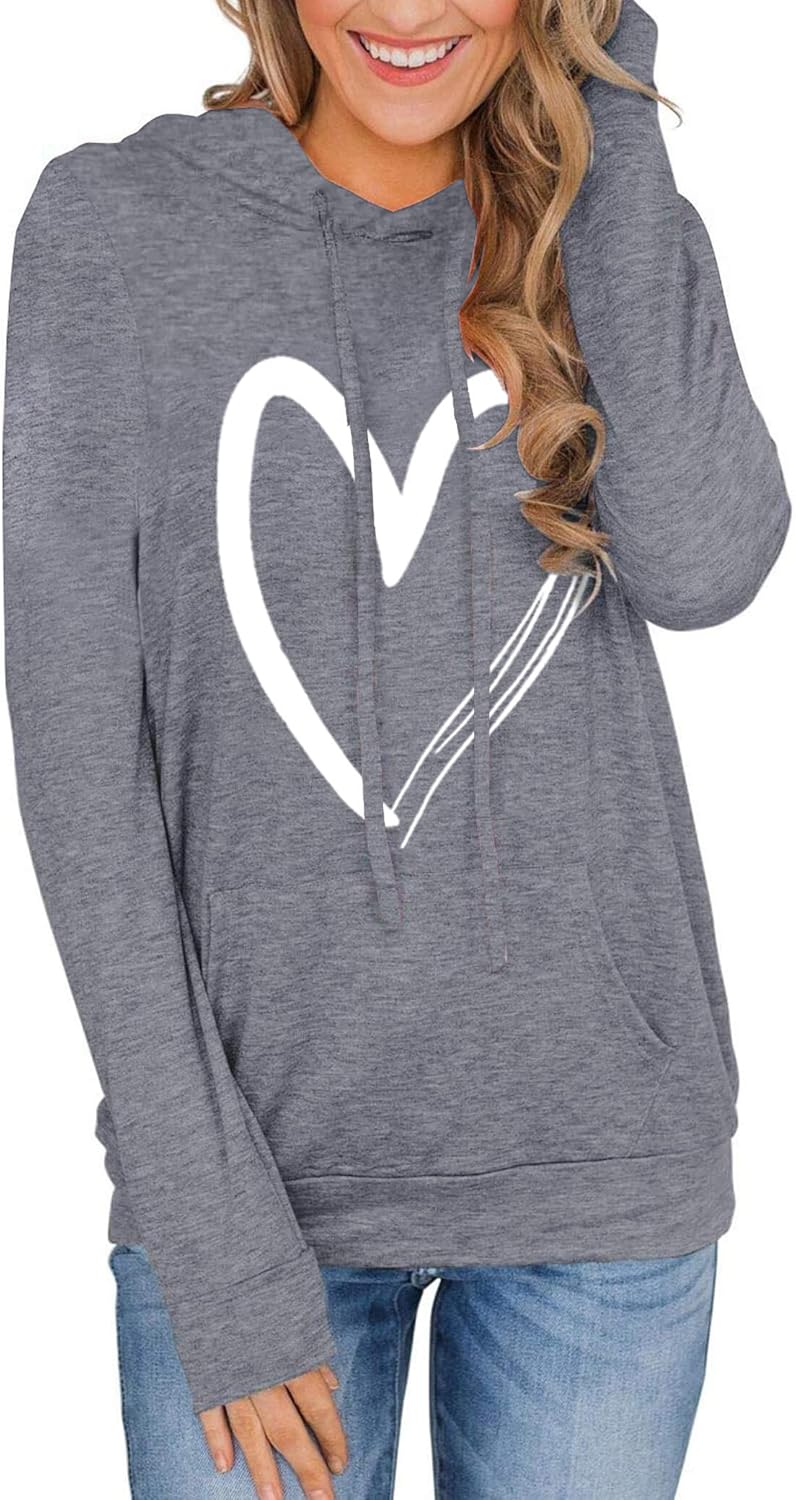 Women's Hoodies Pullover Cute Heart Sweatshirts Long Sleeve Tops with Pockets - Image 2