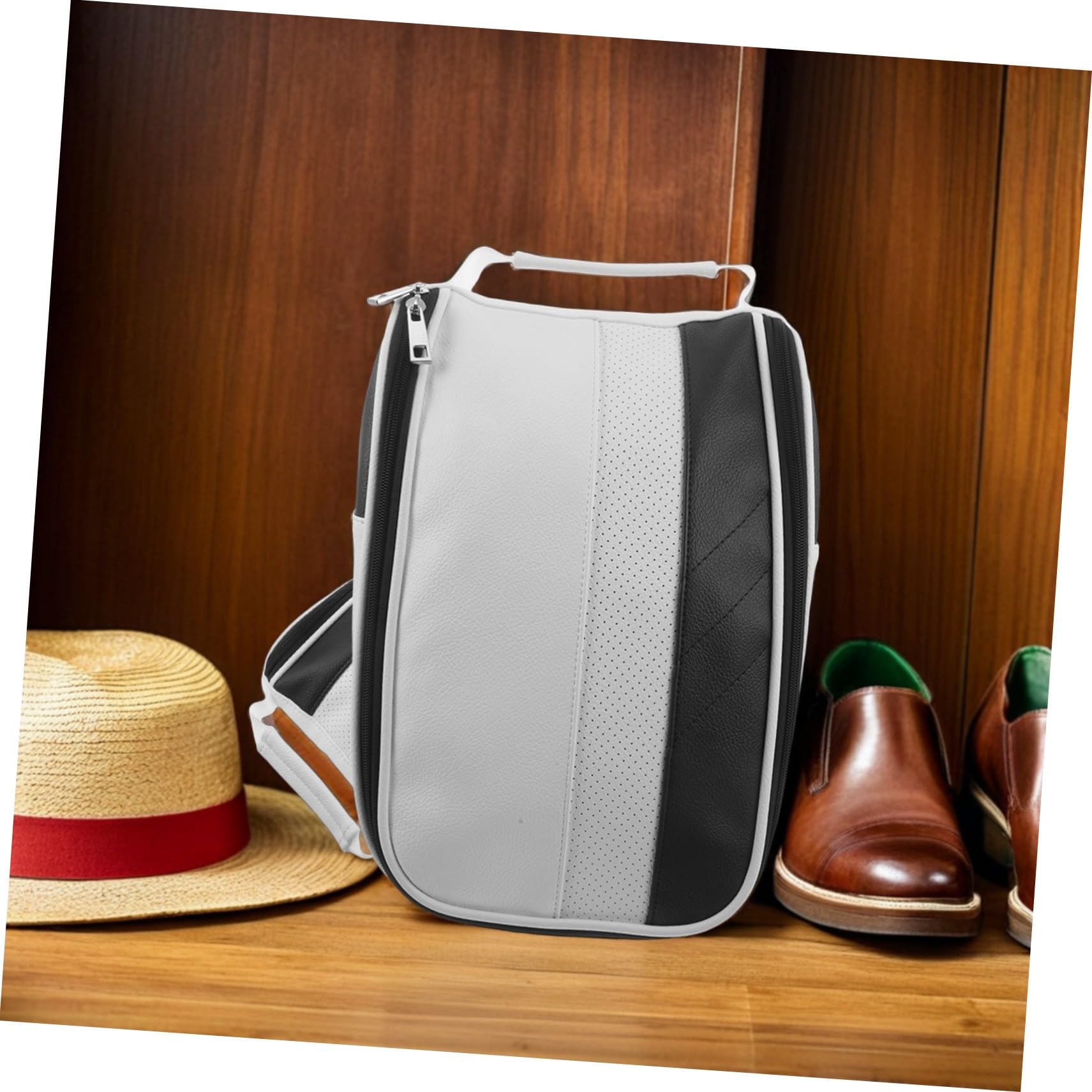 Borsa Scarpe Pelle Sintetica e Traspirante con Cerniera Organizer Portatile per Accessori Golf e Sport Outdoor Maniglia Tracolla per Viaggi e Escursioni