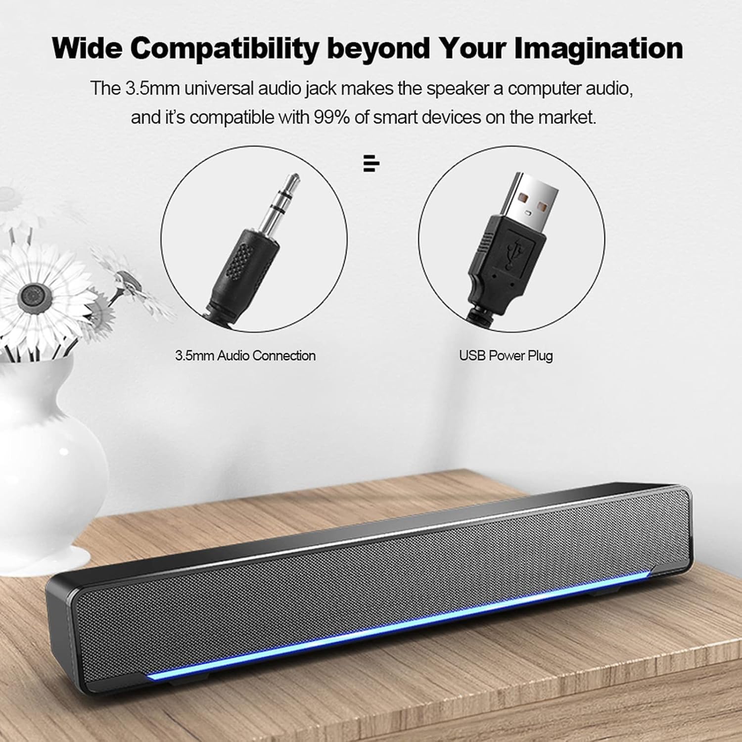 الأصلي - مكبرات صوت للكمبيوتر من ييليما، مضخم صوت ستيريو 2.0 يعمل بمنفذ USB، مشغل موسيقى قوي، مع ضوء LED ازرق واتصال ايه يو اكس 3.5 ملم للكمبيوتر واللاب توب والهاتف الذكي والتابلت وMP3 وMP4 وزر تحكم 2026 - view 5