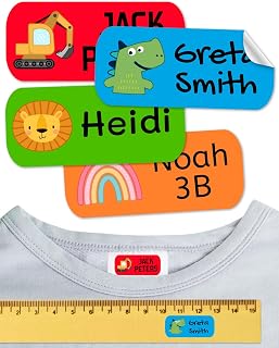 50 Etiquetas para ropa SIN PLANCHAR resistentes a los lavados. Pegatinas personalizadas para material escolar. Etiquetas Adhesivas para niños, guardería y colegios