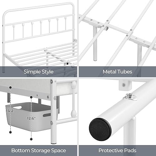 Miniatura 59 de YAHEETECH - Marco de cama de metal clásico con estructura de hierro y estilo victoriano, cabecero y pie, espacio debajo de la cama, no necesita base
