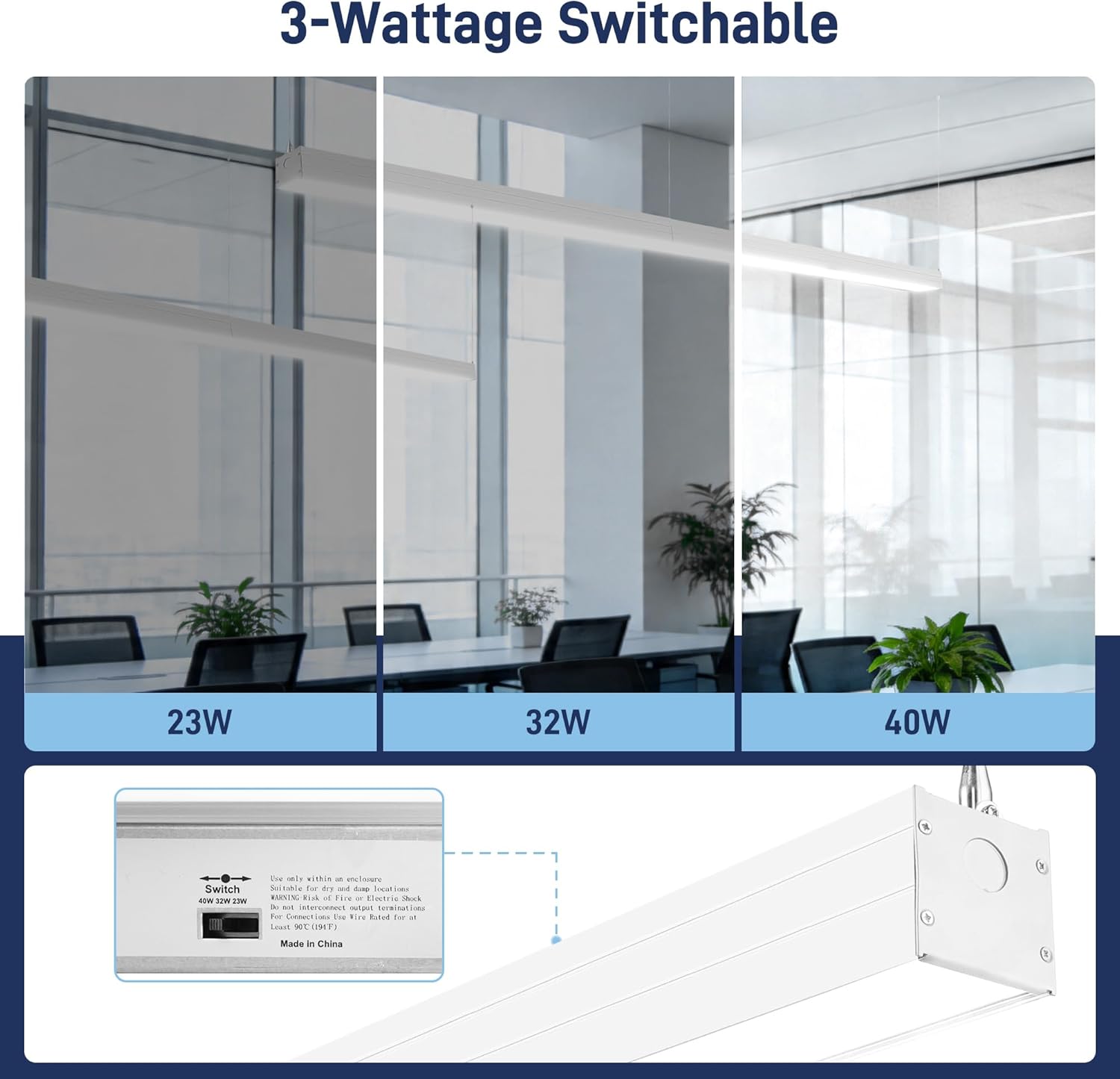 hykolity 4FT LED Architectural Suspended Linear Channel Light Linkable, 23/32/40 W 3000K/4000K/5000K CCT Selectable,Dimmable Office Lighting Fixture for Commercial Places, 4600lm,ETL, 4 Pack - Silver