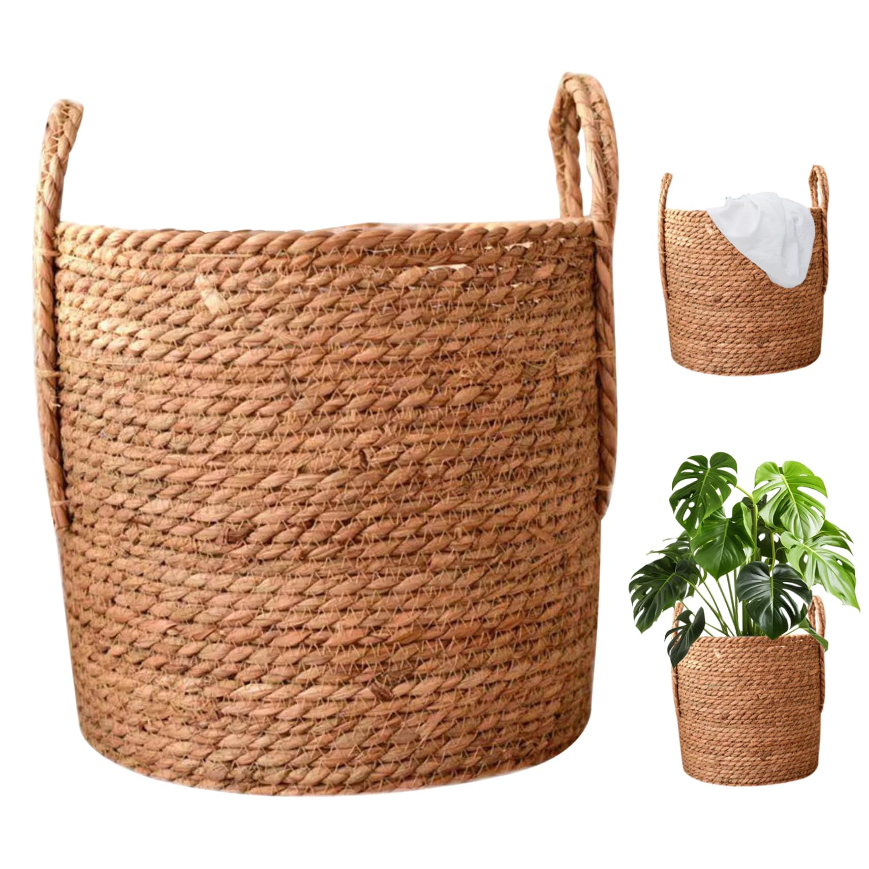 Cesta para macetero tejida que oculta tiestos feos y organiza la ropa sucia con elegancia