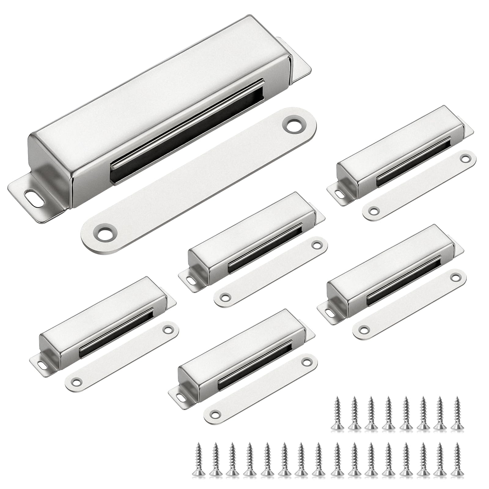 Magnetic Door Catch - 40kg Heavy Duty Strong Magnetic Catch, 6 Pack Stainless Steel Door Magnet for Wardrobes Kitchen Cupboards, Silver
