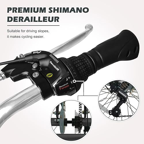 Vista 64 de H&ZT Triciclo para adultos, bicicleta de 3 ruedas, triciclo crucero, con engranaje de 7 velocidades, mango de freno de estacionamiento, escalón