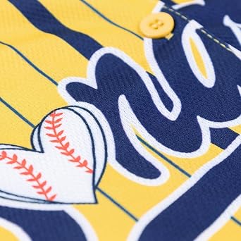Baseball Button Up Shirt for Men Quick-Dry Graphic Baseball Game Day Fan Jersey with Left-Side ButtonsYellow-Stripe, 2XL