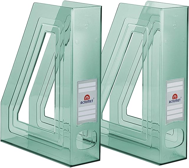 Acrimet Magazine File Holder, Durable Rack, Space-Saving Organizer (Plastic) (Clear Green Color) (2 pack)