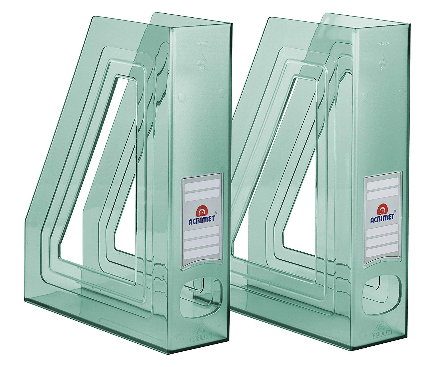 Acrimet Magazine Holders (2-Pack) - Clear Green Plastic File Organizers For Home/Office