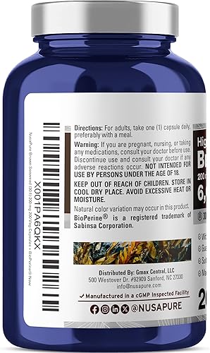 Miniatura 3 de NusaPure Extracto 30:1 de algas marrones, 200 mg equivalente a 6,000 mg 200 cápsulas vegetales - (vegano, bioperina sin transgénico)