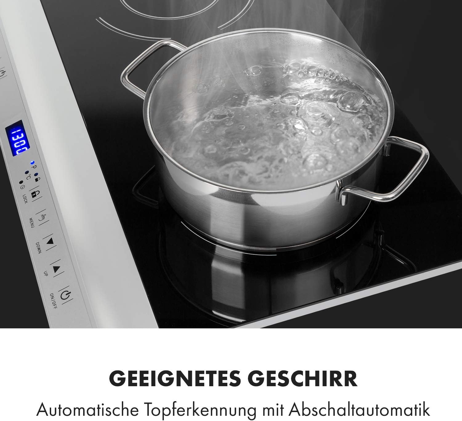 Klarstein Cucinata mobile hob - Double induction hob, power: 3100 watts, touch control, sensor sensor, shutdown timer, 10 levels, overheat protection, child safety lock, glass ceramic, silver