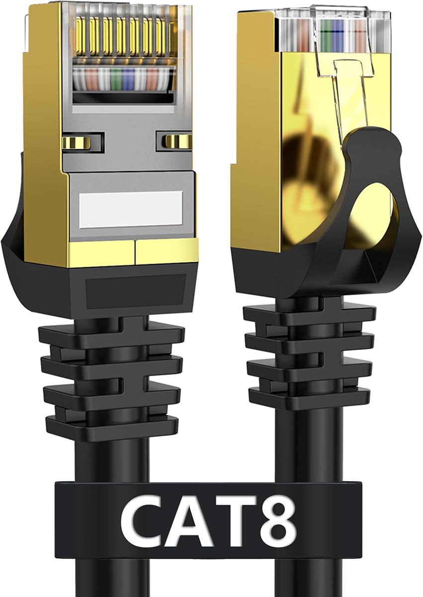 Cable Ethernet Dacrown Cat 8 de 3 pies, 40 Gbps 2000 MHz, cable de red de alta velocidad | Cable LAN RJ45 chapado en oro blindado de alta resistencia, 6 pies, 10 pies, 15 pies, 20 pies, 30 pies, 50 pies, 75 pies, 100 pies, 150 pies, 26AWG, 1 paquete, para juegos, enrutador