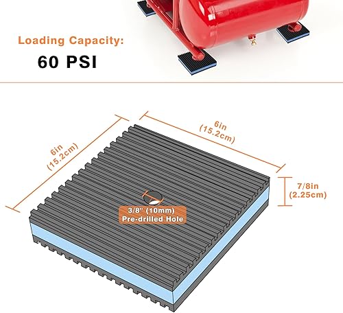 Miniatura 2 de GCGOODS Almohadilla de goma antivibración, 6 x 6 x 78 pulgadas, goma acanalada resistente con almohadillas de aislamiento central de EVA azul para