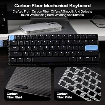 EPOMAKER Carbon60 QMK/VIA Wireless Mechanical Keyboard, 60% Compact Layout, Tri-Mode BT/2.4GHz/USB-C, Carbon Fiber Design, Hot Swappable (Gateron Low-Profile Brown Switch)