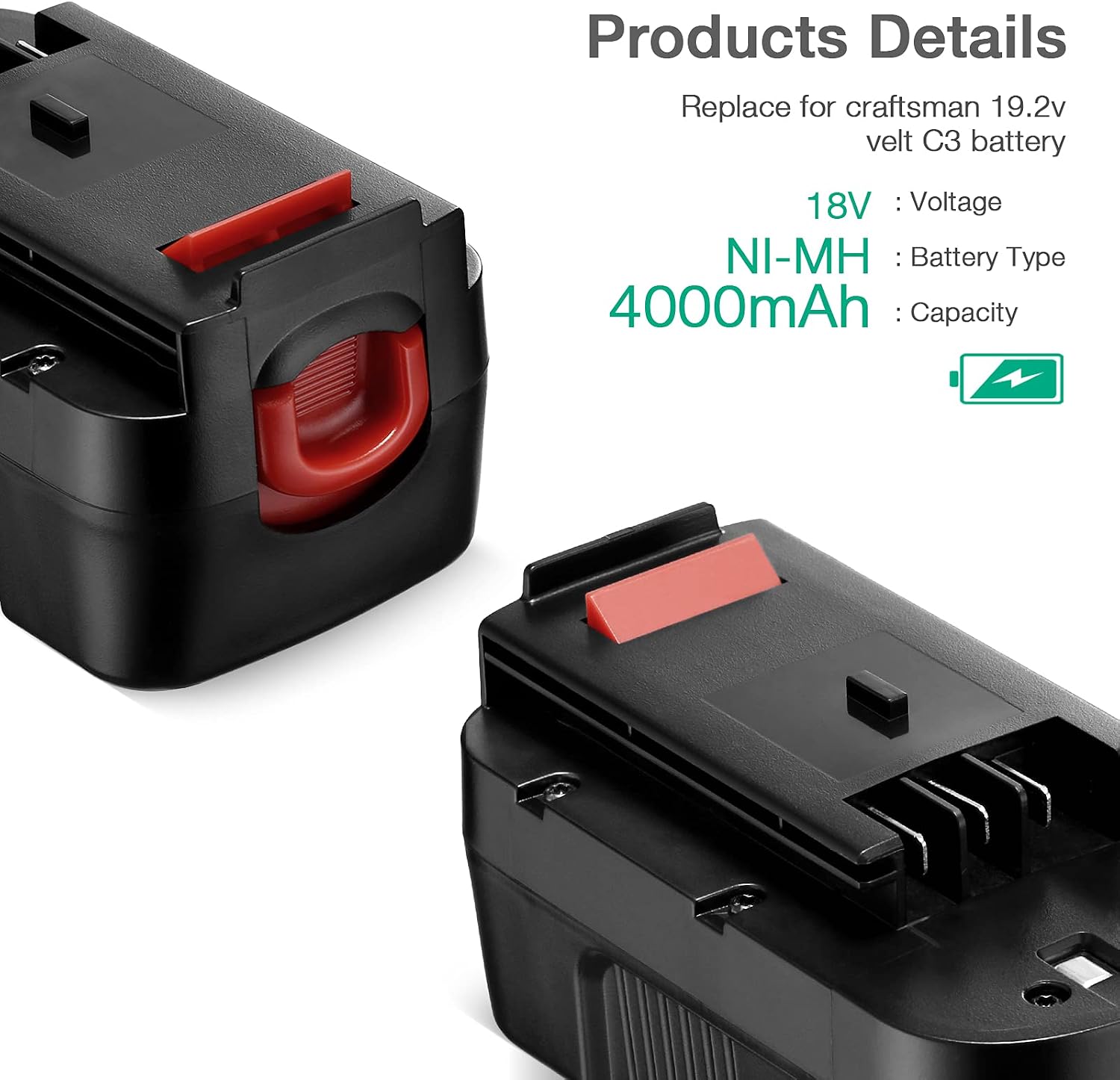 FirstPower 2Pack 4000mAh HPB18 Battery- Compatible with Black & Decker 18V Cordless Power Tools - HPB18 HPB18-OPE 244760-00 A1718 FS18FL FSB18 Firestorm