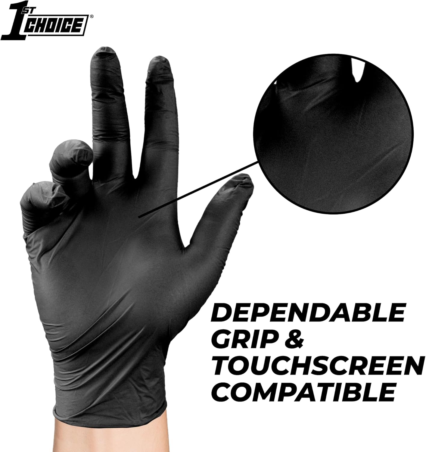 1st Choice Black Nitrile Gloves Disposable Latex Free - Exam Grade Black Gloves for Cooking, Medical, Dental, Cleaning - 4mil