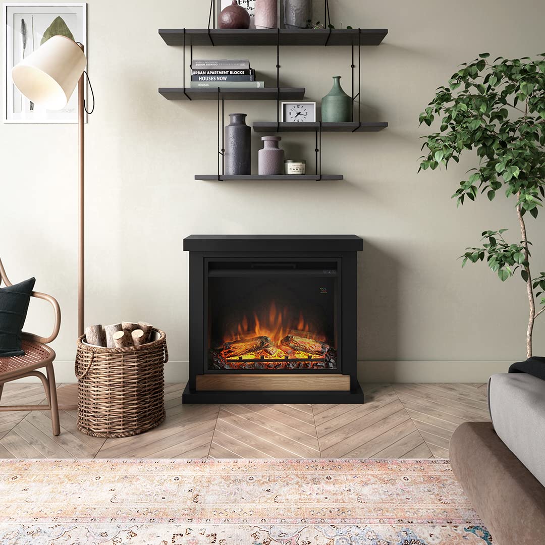 TAGU Hagen Camino elettrico con PowerFlame, riscaldamento e termostato, timer 7 giorni, effetto fiamma LED, telecomando (Nero intenso)