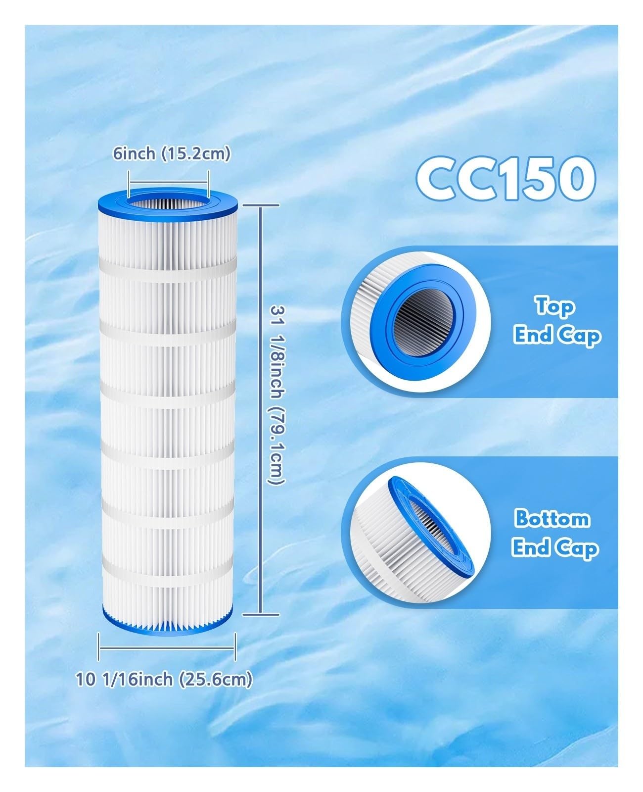 Cartouche filtrante de Piscine, Compatible avec Pleatco, CC150, CCRP150, PAP150-4, C-9415, FC-0687, Accessoires de Piscine