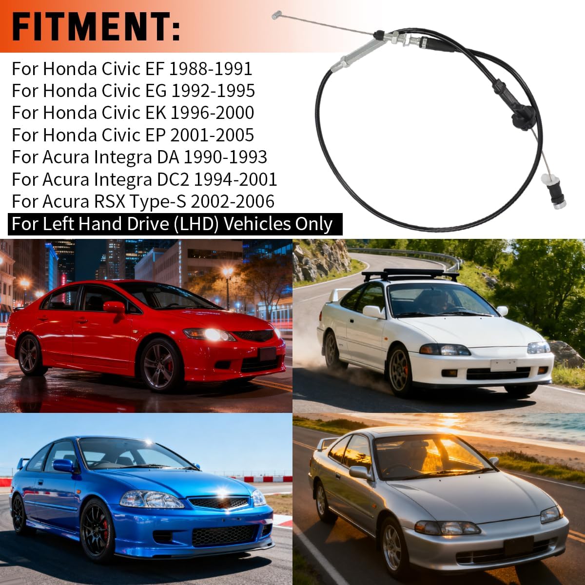 Motoparty Throttle Cable for Honda Civic EF EG EK EP for Acura Integra K20a2 K20z K-Swap 37.4 Inch