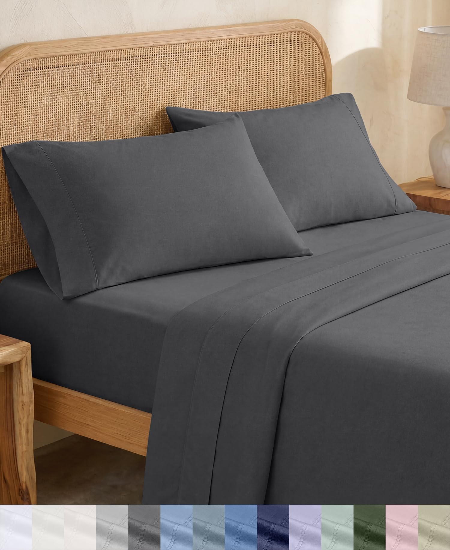 100% Organic Cotton Twin Sheets, 3 Pcs Set, Grey | GOTS Certified, Lightweight Crisp & Airy Percale For Hot Sleepers, All-around Elastic, Easy Care