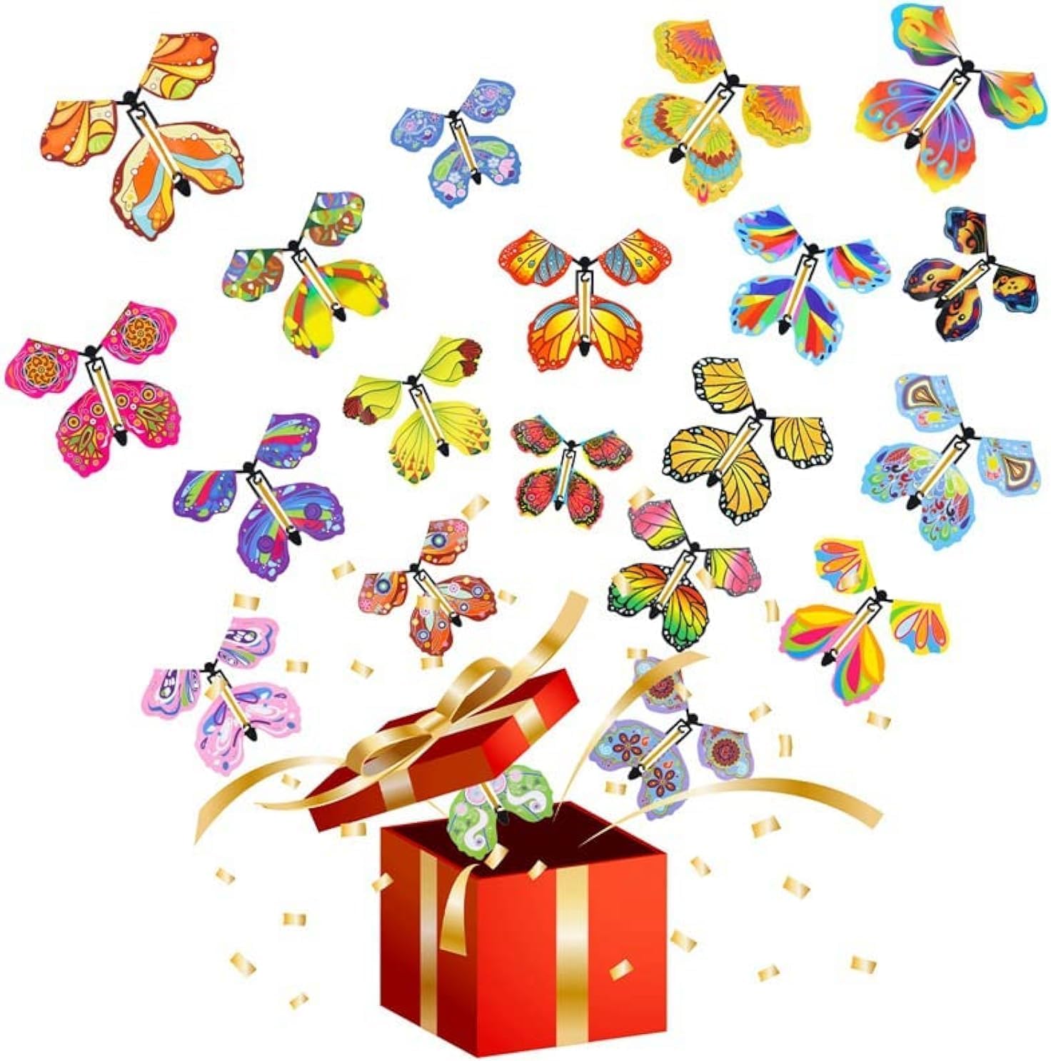 20pcs Magic Flying Butterfly, Wind Up Butterfly Toy Bright Colors Elastic Band Flying Butterflies Toy Surprise Gift for Wedding Birthday Party