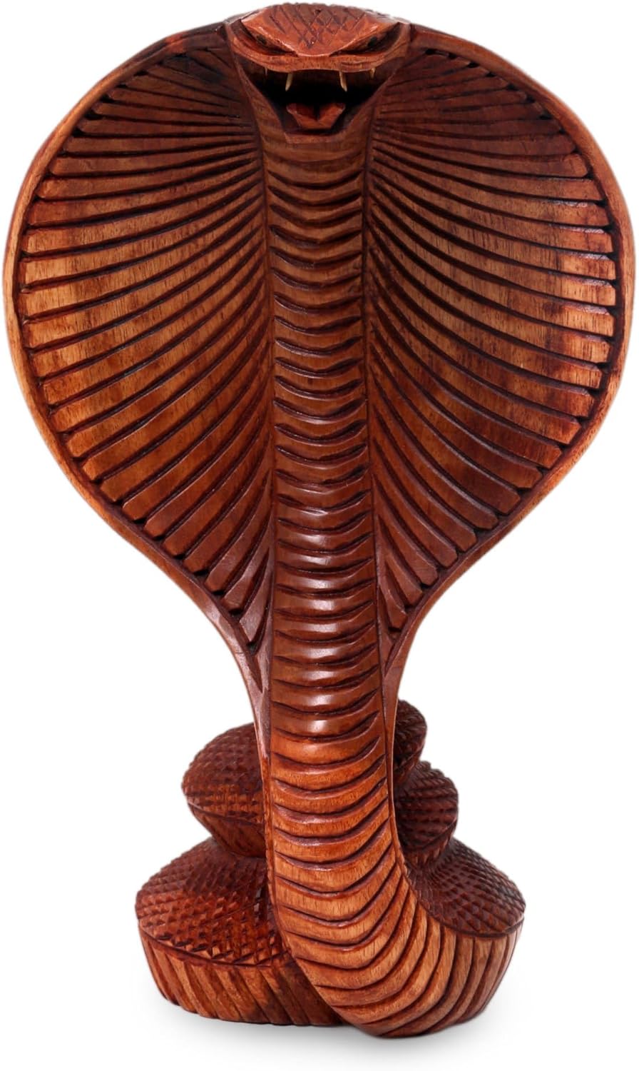 NOVICA Hand Carved Brown Natural Grain Wood Snake Sculpture, 9.75" Tall 'Cobra'