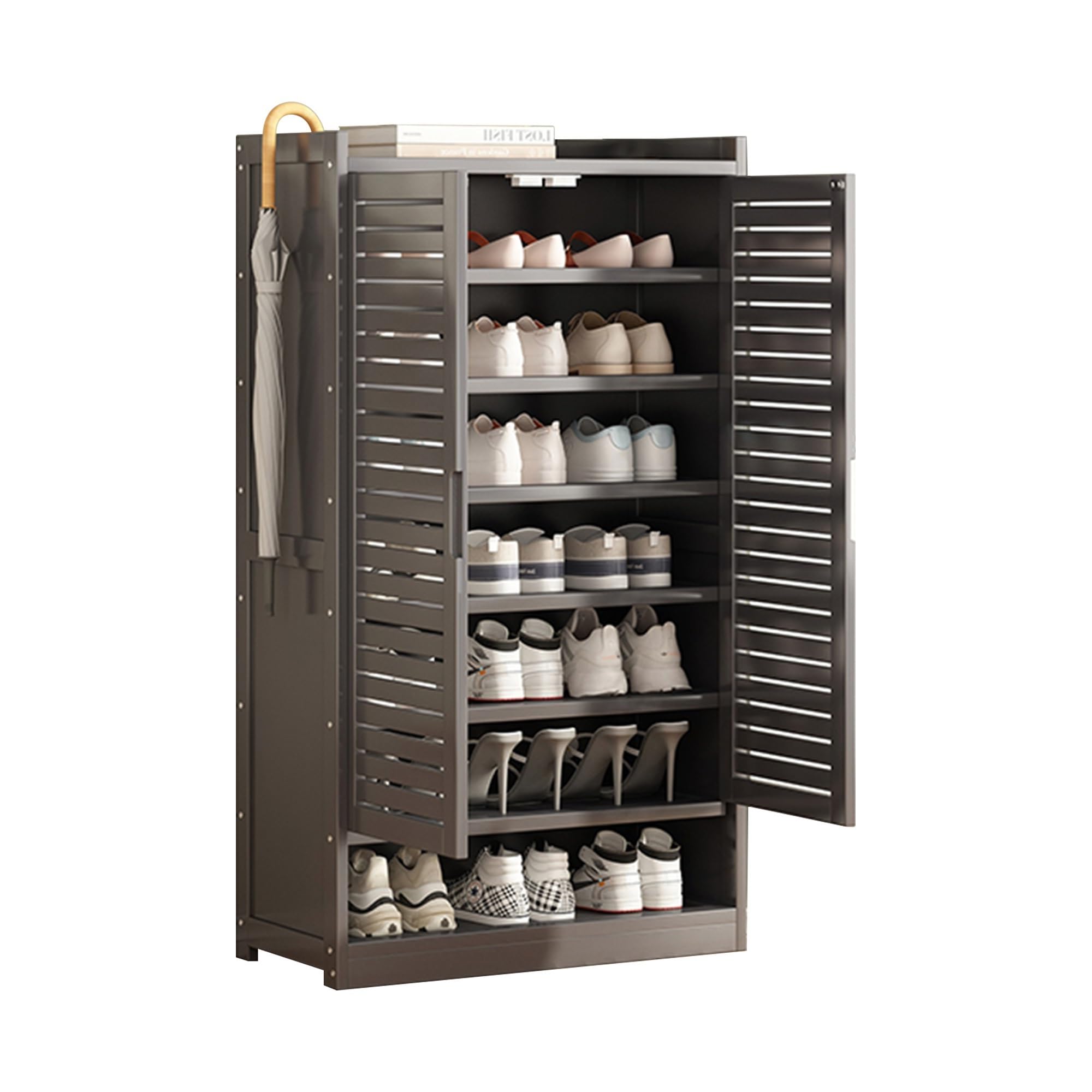 Rangement à chaussures élégant pour entrée en bois avec portes coulissantes