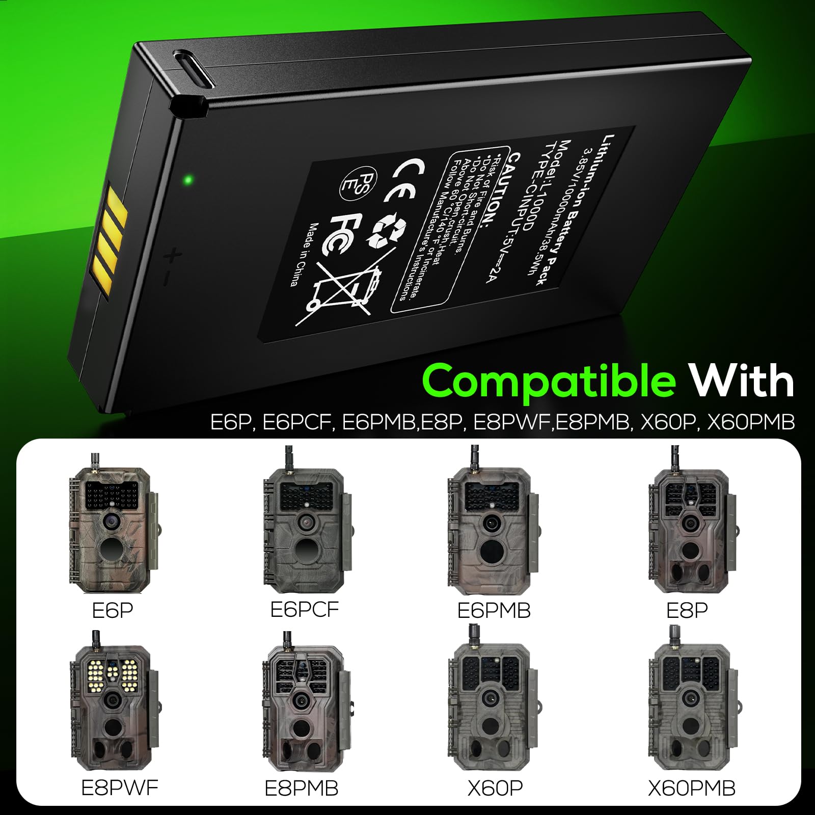 10Ah Batterie Compatible avec Caméras Chasse GardePro E6P, E6PCF, E6PMB | compatible avec E8PWF, E8PMB, X60P et X60PMB,Meidase P200P,P300 Pro,S970 Pro Caméras Chasse