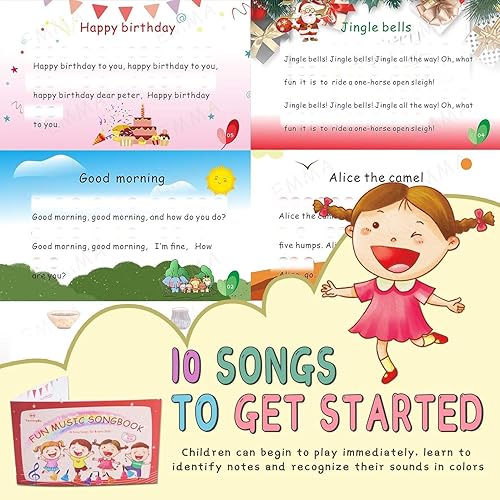 Miniatura 5 de Juego de campanas de mano, 8 notas musicales con 10 canciones, juguete musical, instrumento de percusión para niños pequeños, niños, para el día del