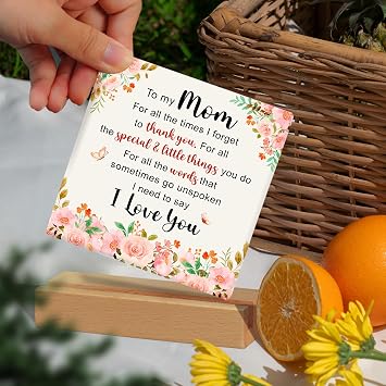 Mom Ceramic Plaque - Mother's Day Gifts for Mom from Daughter, Son - Valentine Christmas Birthday Gifts Ideas for Moms, Step Moms, Mama - Mother Appreciation Sign, Thank You Mum Plaque Home Decoration