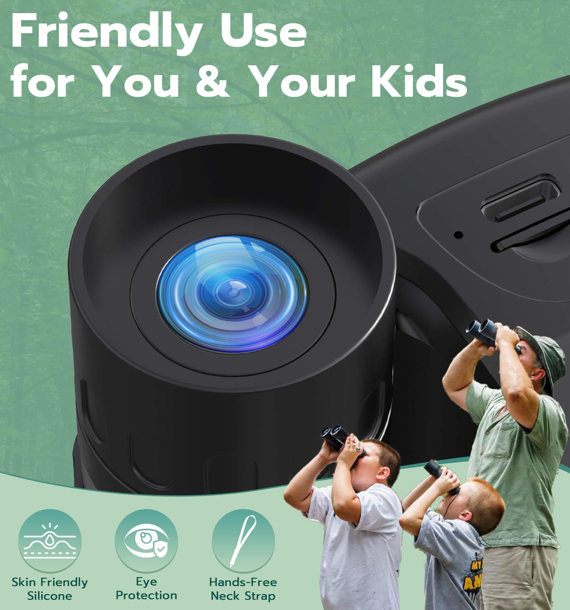 Anweller Binocolo con fotocamera, 12 x 32, ad alta potenza, per adulti e bambini, per bird watching, nave da crociera, caccia, viaggi, escursioni, giochi sportivi, concerti, con scheda da 32 GB