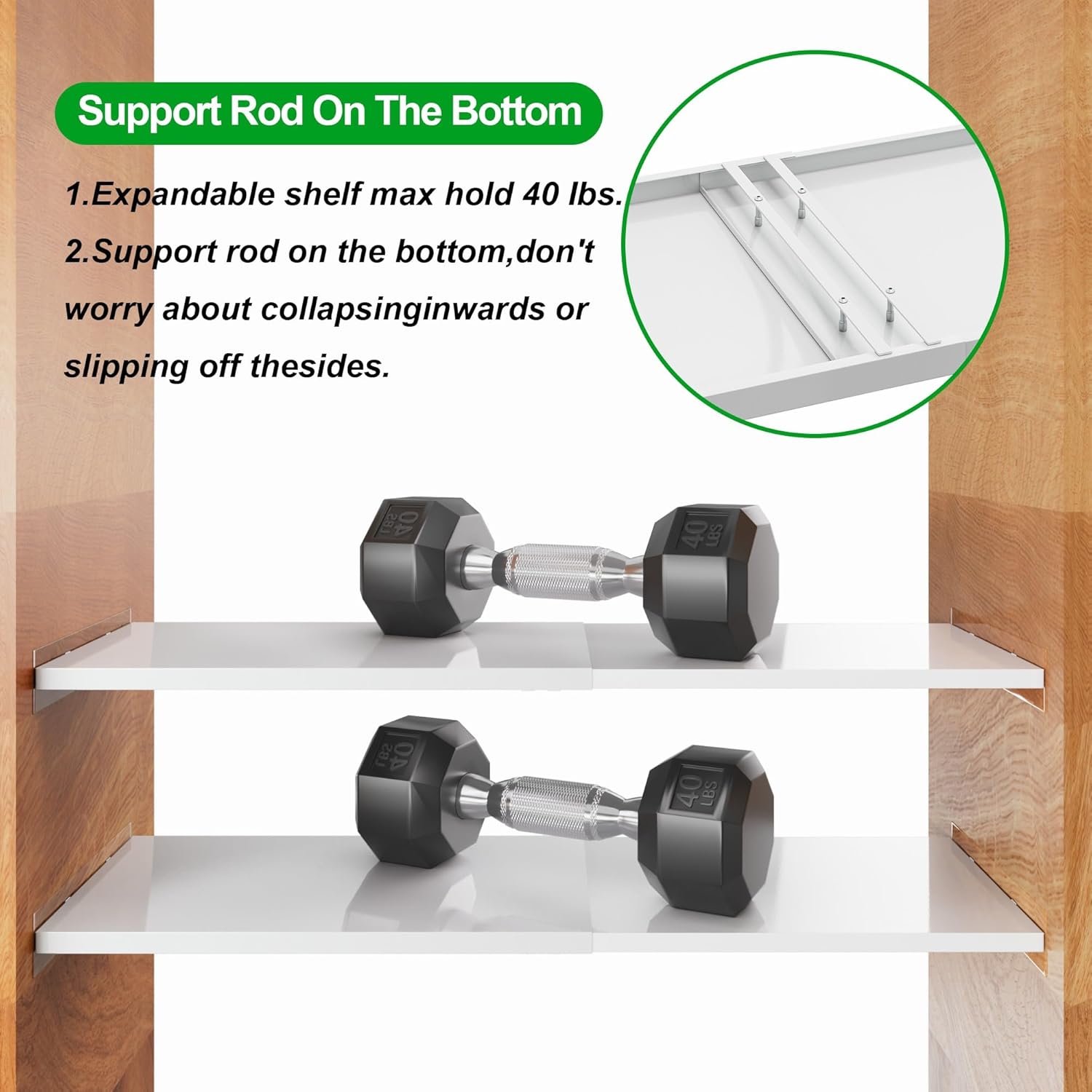 26-38in Expandable Shelf,Tension Shelves for Closet,Expandable Shelf for Cabinet Cabinet Pantry, 11.8" D,1pack