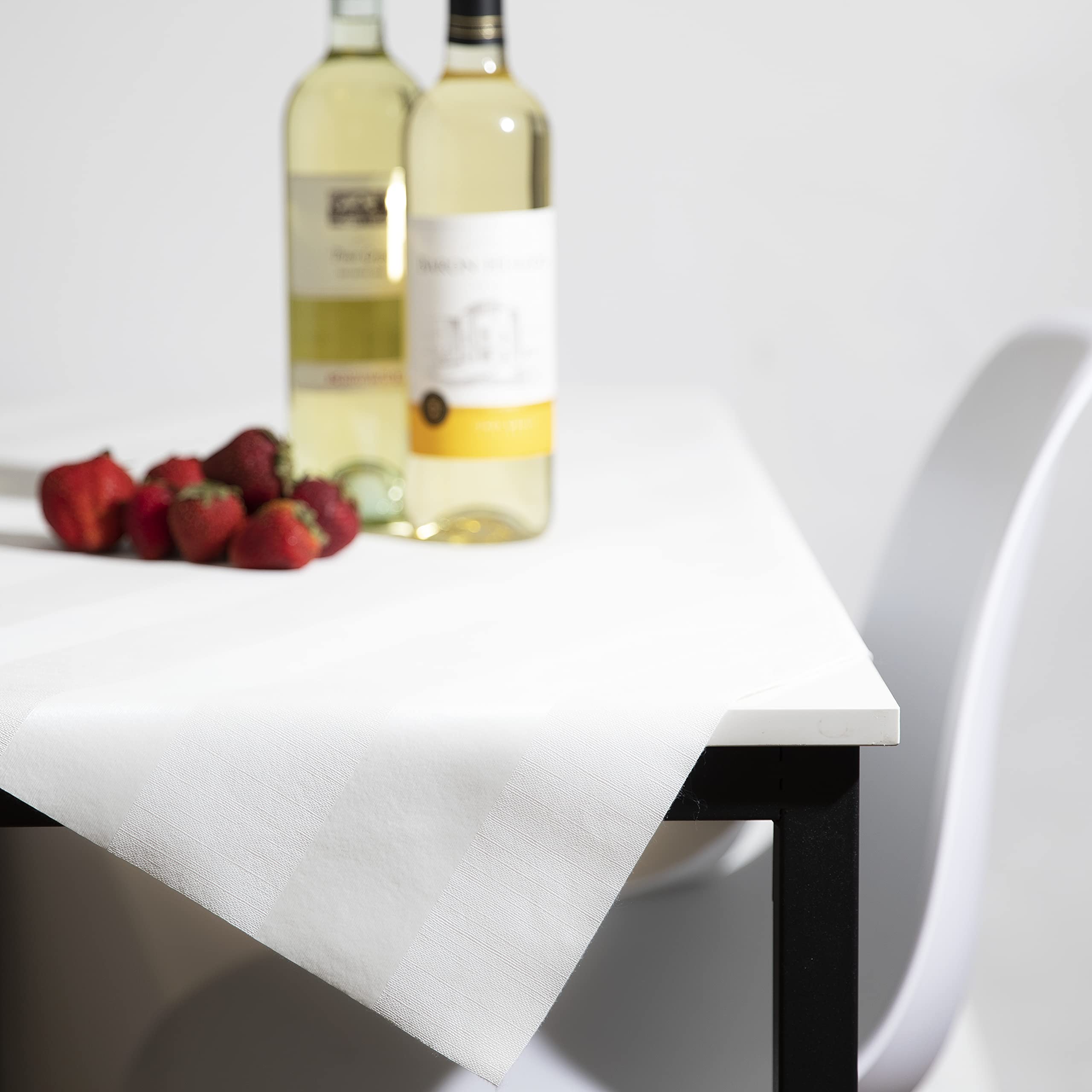 Luxuriöse Tischschutzunterlage, 2-in-1 Tischunterlage + toll aussehende Tischdecke – hitzebeständig, auslaufsicher und schmutzabweisend – Flanell-Rückseite (54 x 108, weiß – Seidenstreifen)