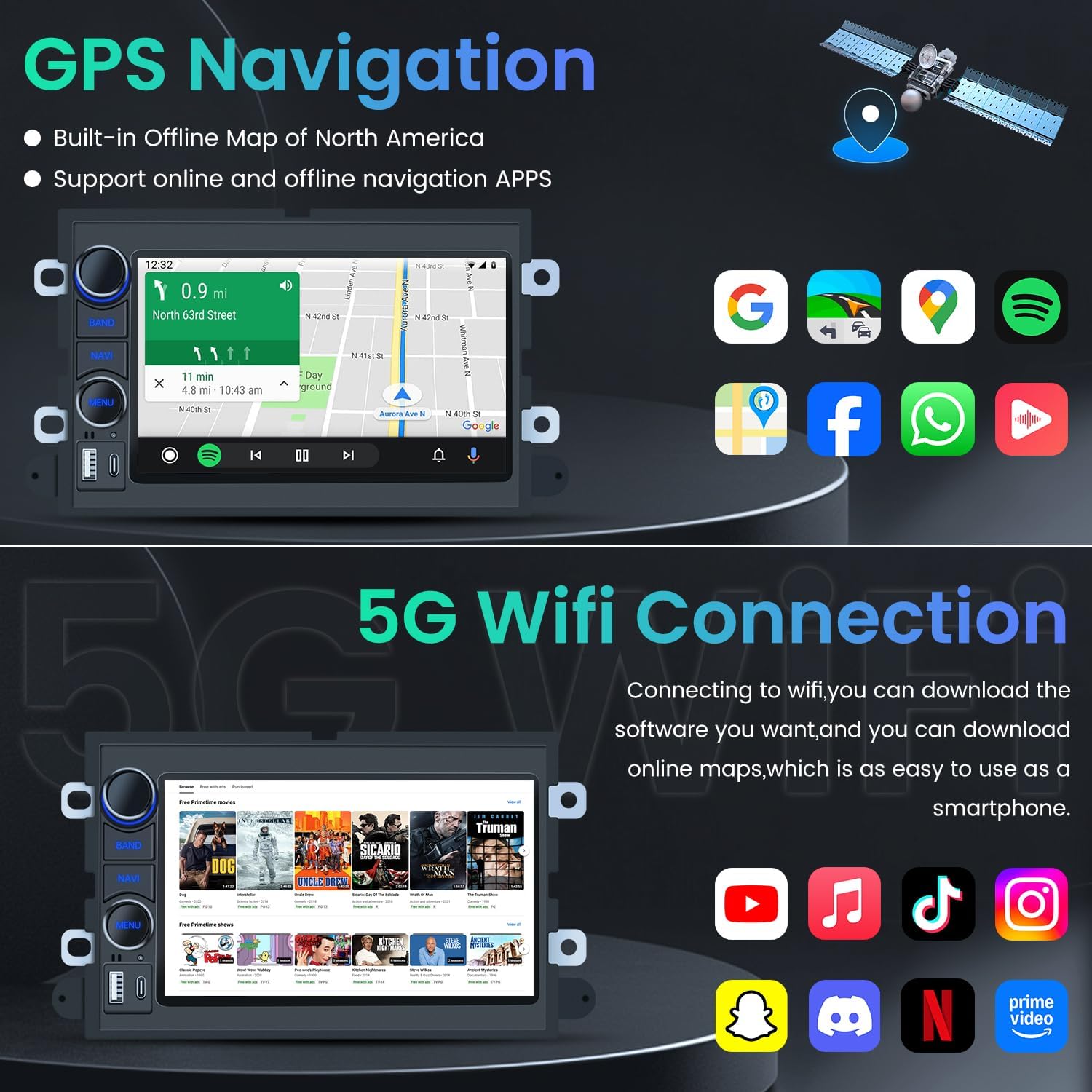 Car Radio Stereo for Ford F150 2004-2008: 7" HD Touch Screen Replacement with Carplay Android Auto 5G WiFi GPS FM RDS SWC Backup Camera