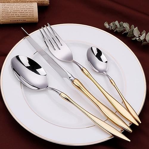 Miniatura 2 de Juego de cubiertos de 5 piezas que sirve 1 juego de cubiertos de acero inoxidable, para comedor, modernos y elegantes, cubiertos de viaje, cubiertos