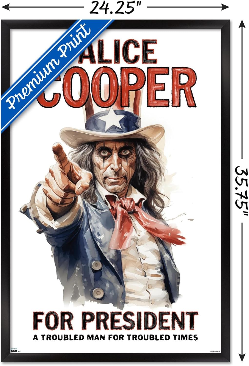 Alice Cooper - For President Wall Poster, 34L" x 22.4W", Black Framed Version