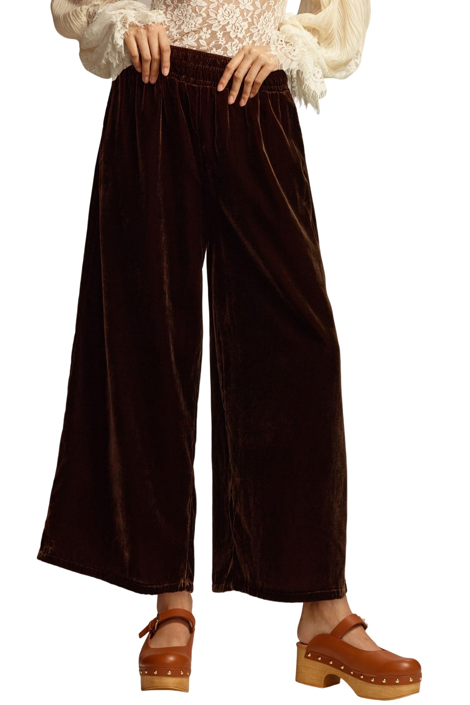 Womens Velvet Pants High Elastic Waist Wide Leg Long Pants Casual Lounge Palazzo Pants Vintage Loose Fit Trouser
