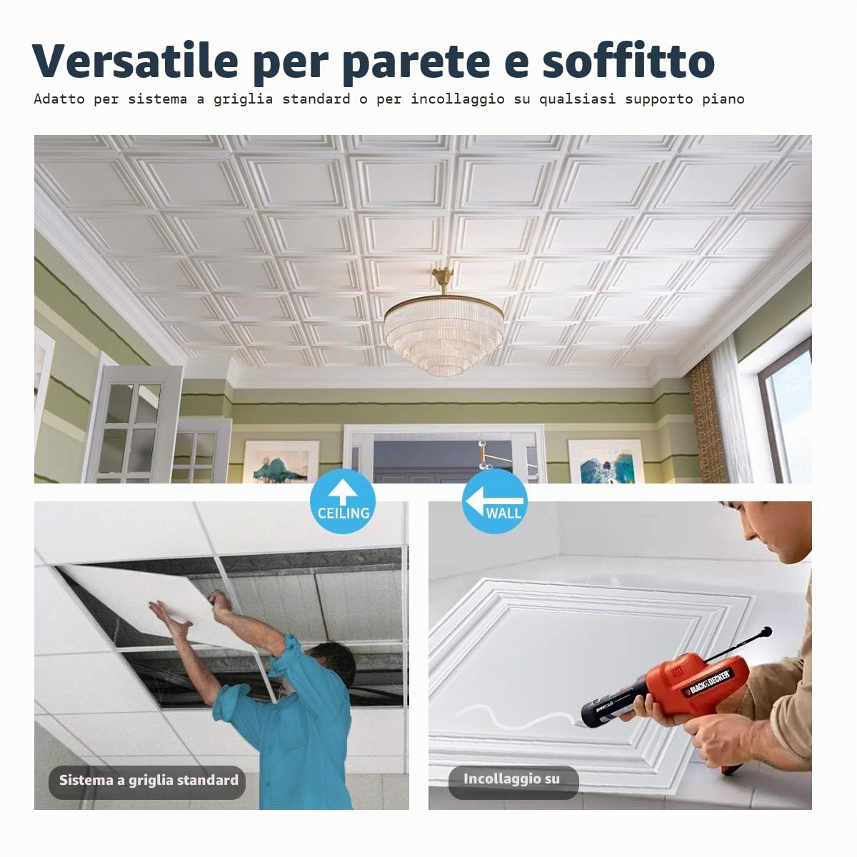 Art3d - Piastrelle per soffitto in PVC, in plastica, colore: Bianco (confezione da 12)