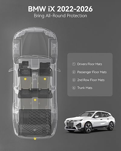 Miniatura 3 de 3W BMW iX Alfombrillas y forro de carga compatibles para todo tipo de clima TPE de 2022, 2023, 2024, juego completo de tapetes de automóvil para 1 2