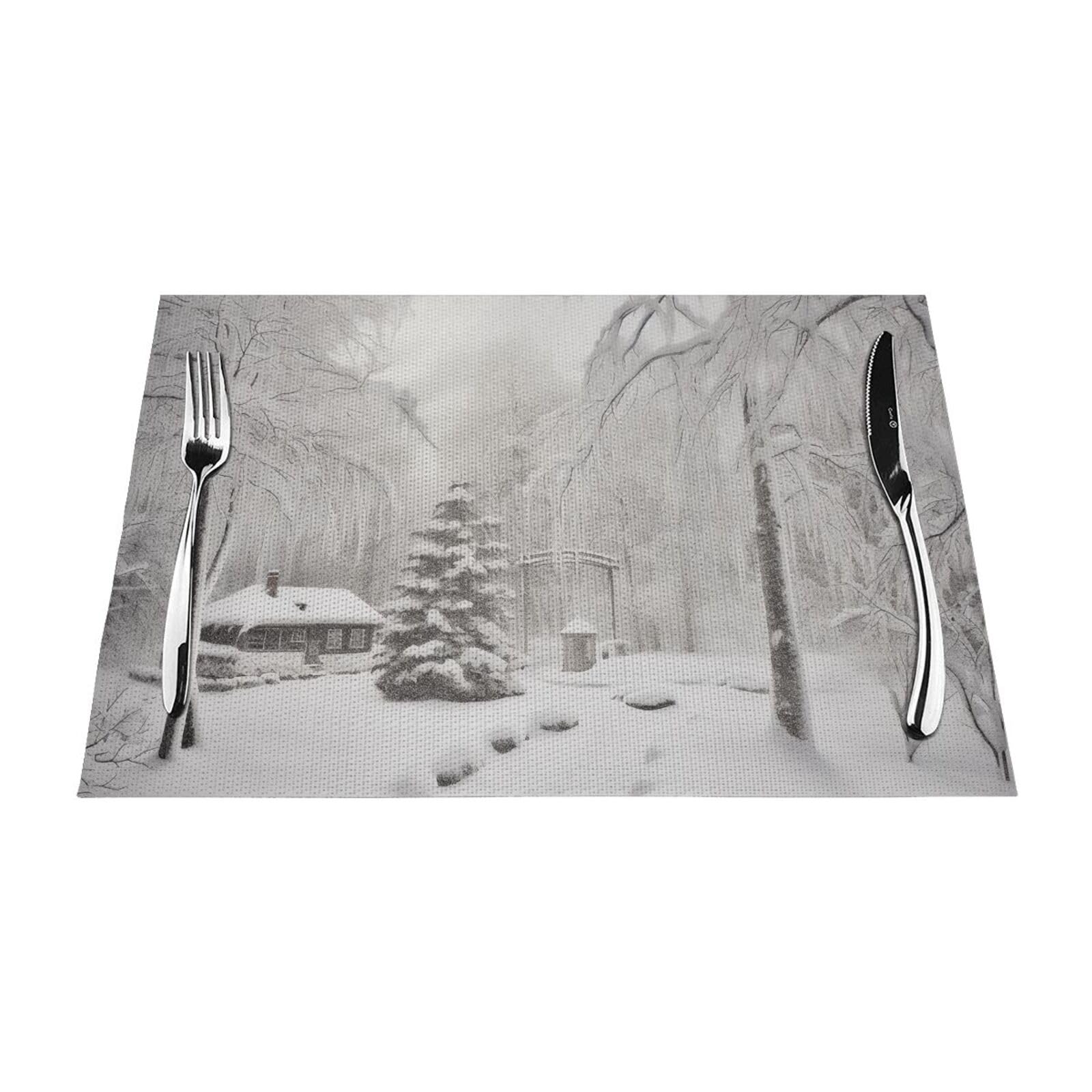 PVC Placemat Set of 6 PCS, 45x30 CM, Winter on Snowy Printed Non-Slip Heat Resistant Place Mats for Kitchen Dining Table Indoor Outdoor