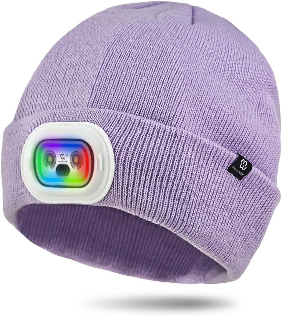 Kids LED Beanie with RGB Light, 4 Modes Headlamp Beanie Hat | Rechargeable Removable USB with 7 Different Flash for Outdoor, Christmas Stocking Gifts for Kids