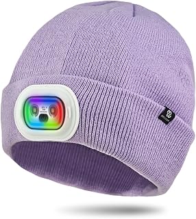 Kids LED Beanie with RGB Light, 4 Modes Headlamp Beanie Hat | Rechargeable Removable USB with 7 Different Flash for Outdoor, Christmas Stocking Gifts for Kids
