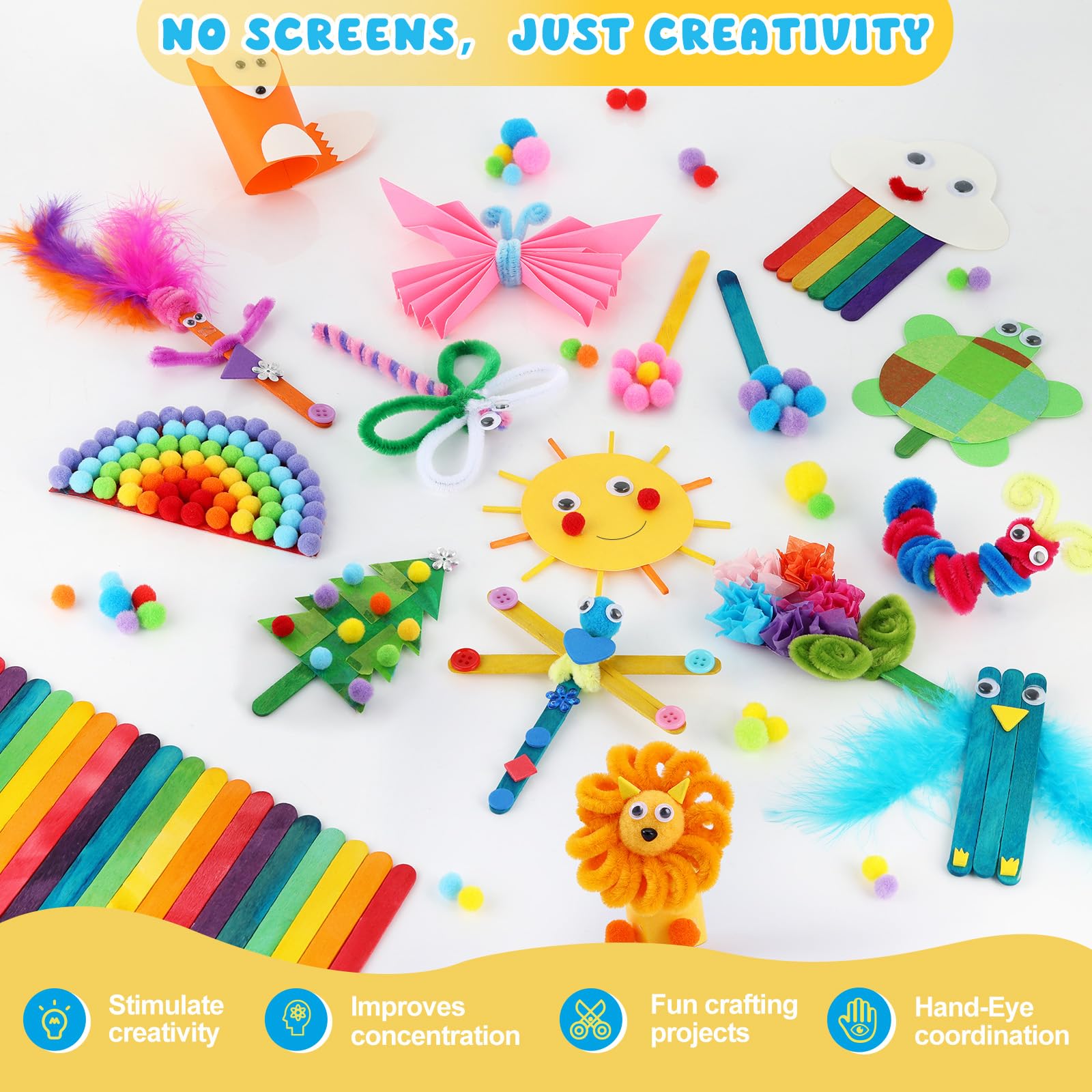 Zefy 3200+ Stück Bastelset Kinder 4-12 Jahre, DIY Basteln mit 12 Basteldesigns, Bastelkoffer Bastelbox Kreativ Set für Mädchen